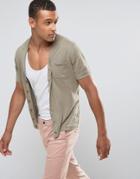 Mango Man Knitted Polo With Revere Collar In Khaki - Green