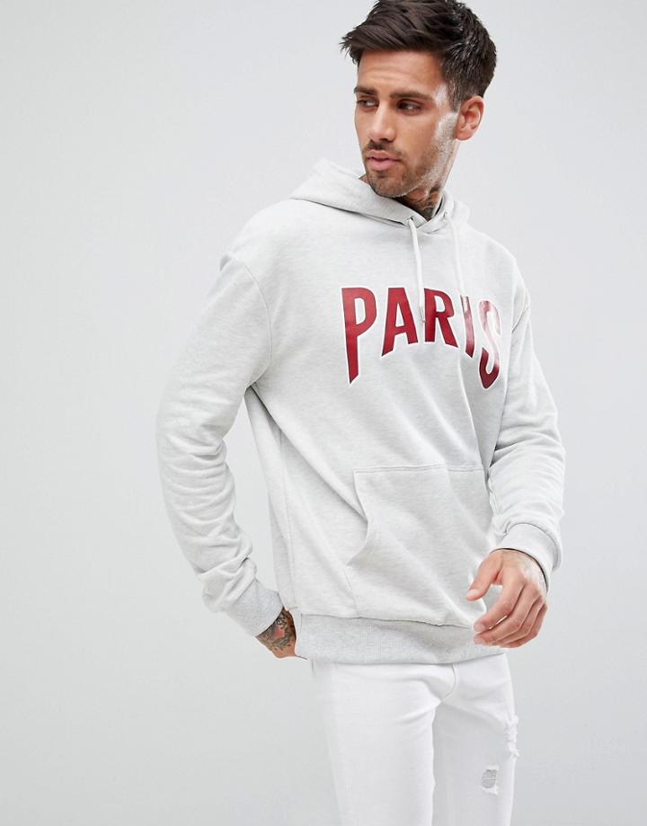 New Look Hoodie With Paris Print In Gray Marl - Tan