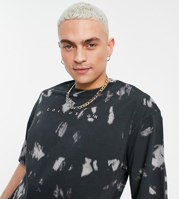 Collusion T-shirt With Embroidered Logo In Black Tie Dye - Part Of A Set