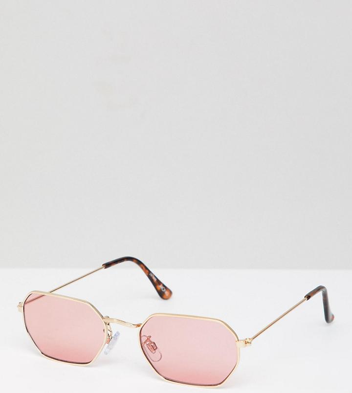 Monki Hexagon Sunglasses In Pink - Pink