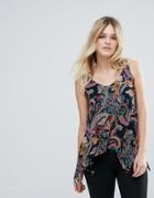 Ax Paris Strappy Printed Top With Asymetric Hem - Multi