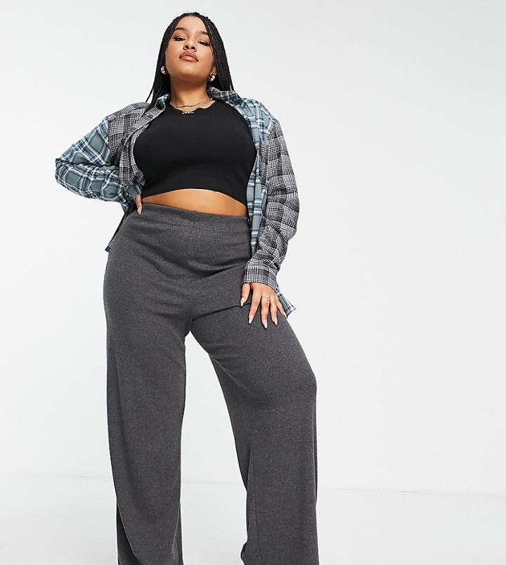 Asos Design Curve Rib Dad Pant In Charcoal-grey