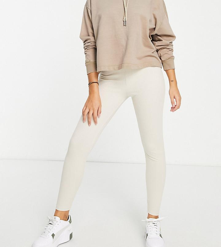 Asos Design Petite Ribbed Leggings In Stone-neutral