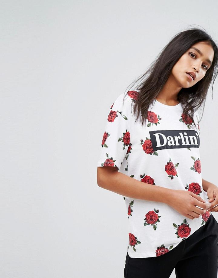 Mango Rose Print Darlin T-shirt - White