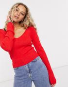 Weekday Paolina V-neck Knitted Top In Red