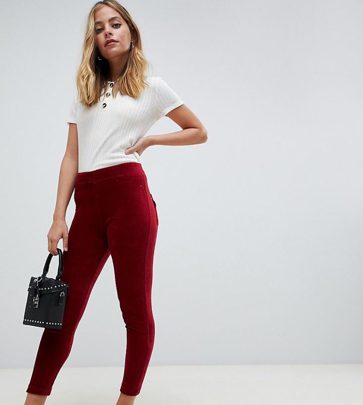 Asos Design Petite High Waist Skinny Trousers In Jersey Cord - Red