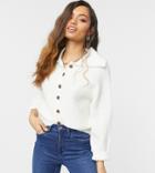 Asos Design Petite Button Through Cardigan With Collar In Cream-white