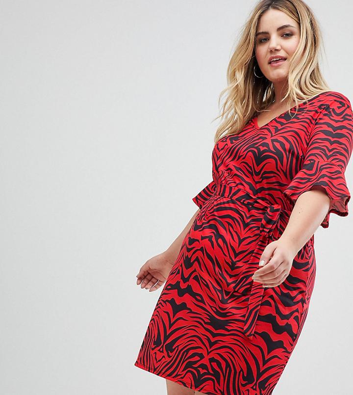 Pink Clove Wrap Dress In Zebra - Red