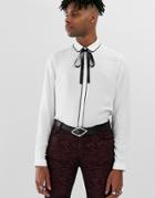 Asos Design Regular Fit Shirt With Contrast Tie Neck In White - White