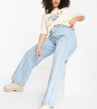 Dtt Plus High Rise Straight Dad Jeans With Front Seams-blue