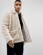 Asos Borg Worker Jacket In Ecru - Beige