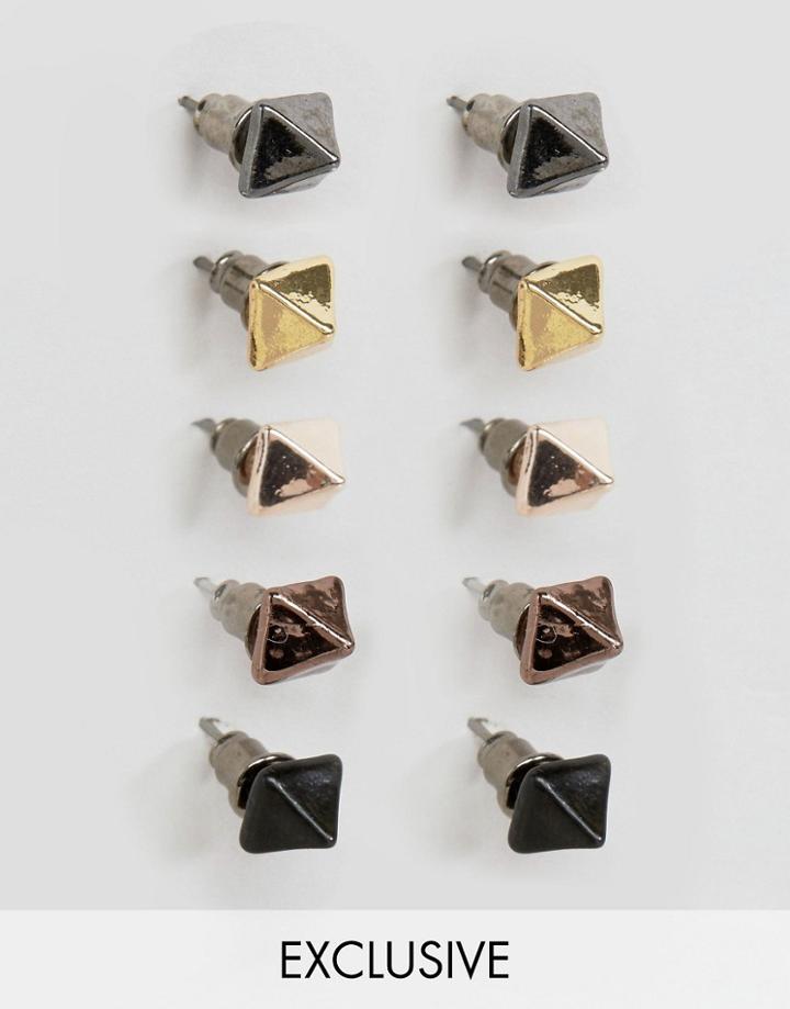 Designb London Pyramid Earrings In 5 Pack - Multi