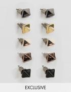 Designb London Pyramid Earrings In 5 Pack - Multi
