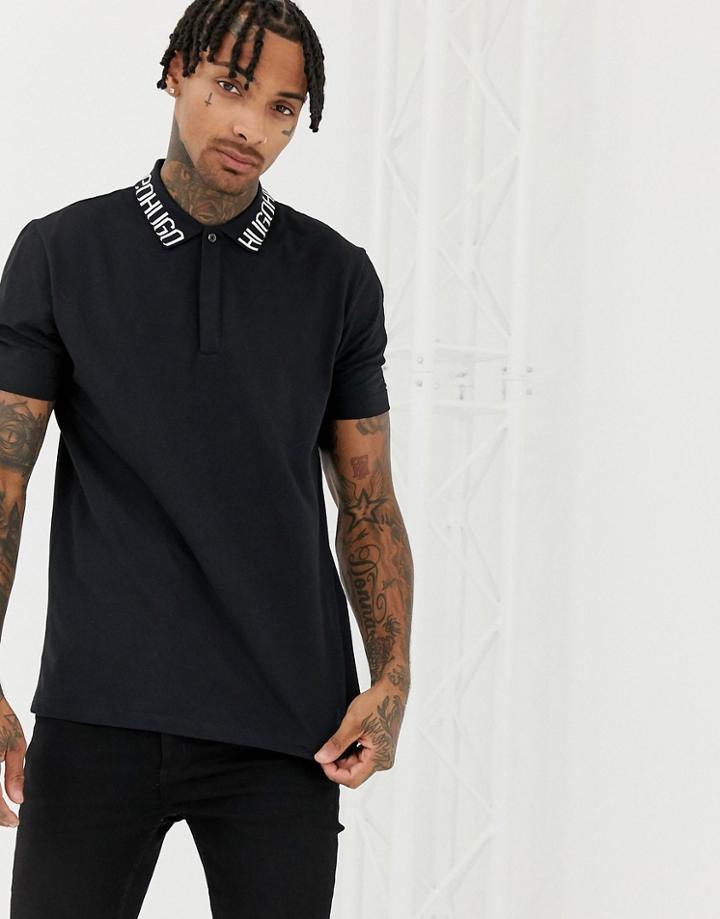 Hugo Dewayne Collar Logo Polo In Black - Black
