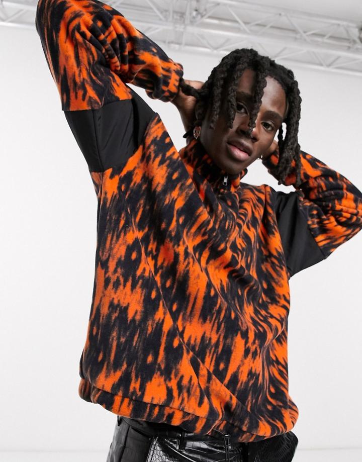 Asos Design Oversized Track Top In Polar Fleece In All Over Print-multi
