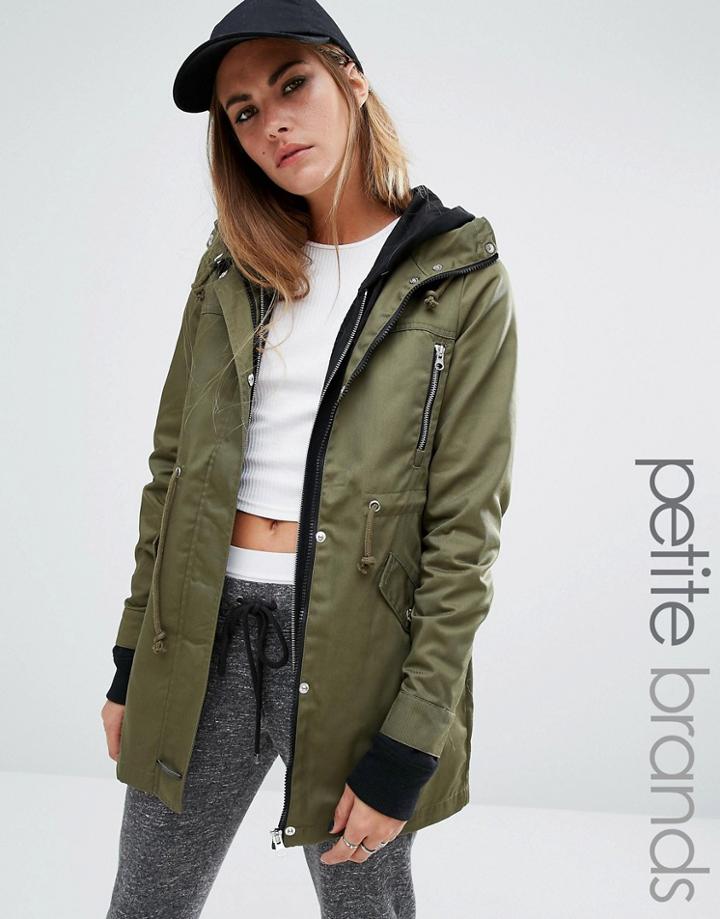 Noisy May Petite Khaki Parka Coat - Green