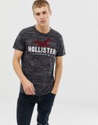 Hollister Chest Embroidered Seagull Logo T-shirt In Black Marl - Black