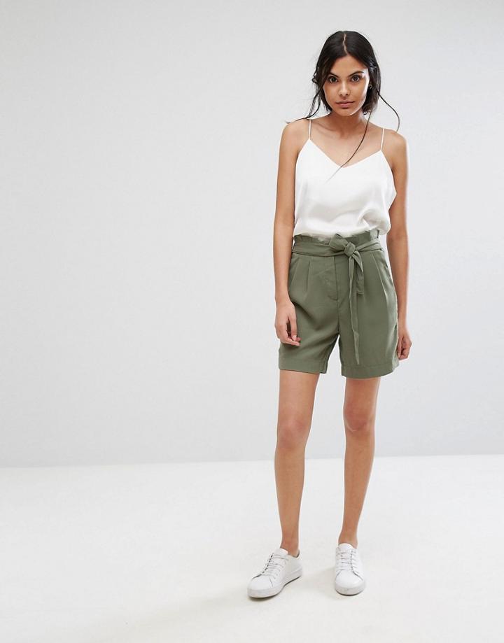 Pieces Savannah Tie Belt Shorts - Green