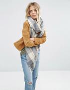 Asos Oversized Long Scarf In Natural Check With Tassels - Stone