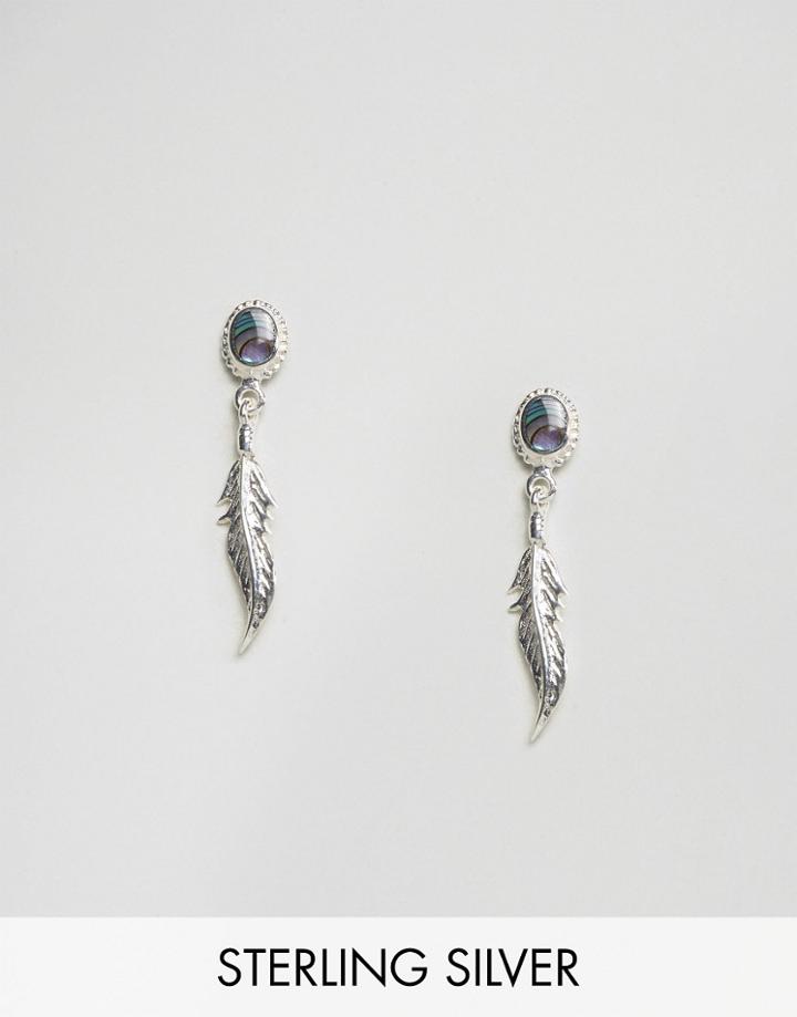 Asos Sterling Silver Feather Charm And Abalone Earrings - Silver