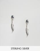 Asos Sterling Silver Feather Charm And Abalone Earrings - Silver