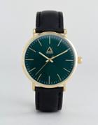 Asos Watch With Leather Strap And Dark Green Face - Black