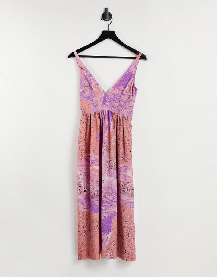 & Other Stories Marble Print Skater Midi Dress In Multi