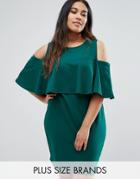 Club L Plus Cold Shoulder Dress With Overlay - Green
