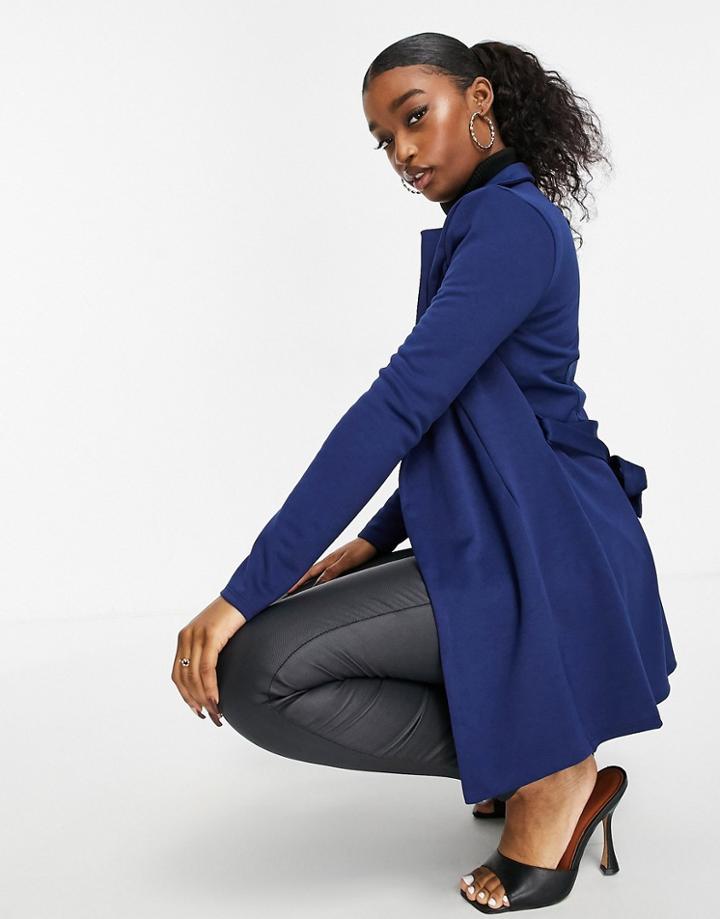 Flounce London Tie Waist Blazer In Navy