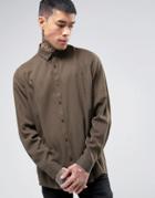 Asos Oversized Peached Viscose Shirt In Khaki - Green