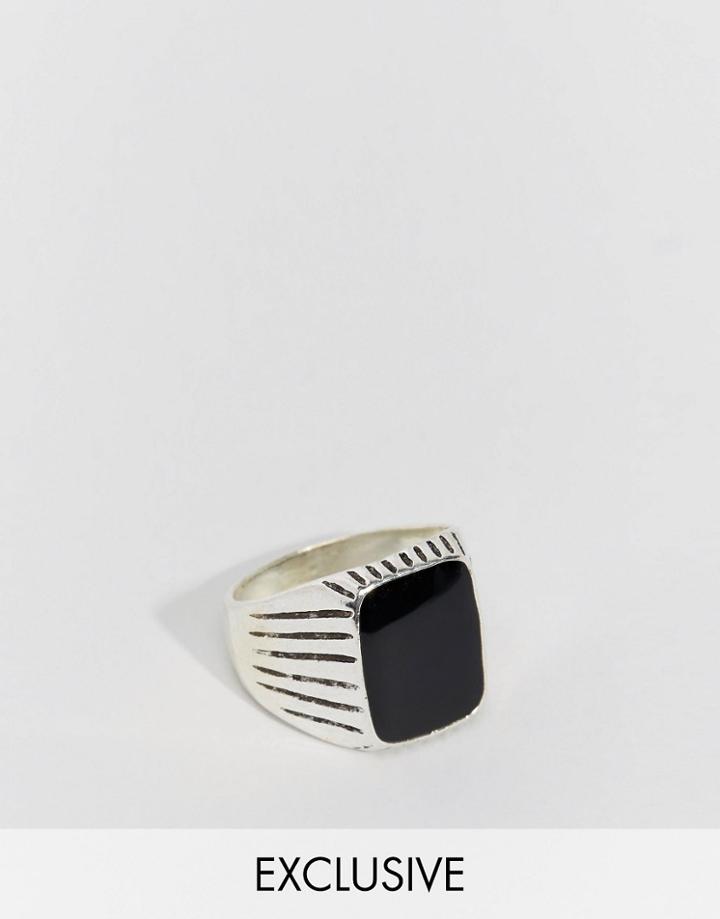 Reclaimed Vintage Square Black Stone Ring - Silver