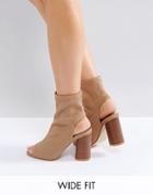 Truffle Collection Wide Fit Peep Toe Heeled Shoe Boot - Beige