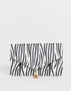 Asos Design Tassel Clutch Bag In Zebra Print - Multi