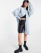 Damson Madder Recycled Oversized Light Wash Denim Shirt Dress-blues