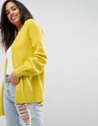 Asos Chunky Cardigan With Volume Sleeves - Yellow