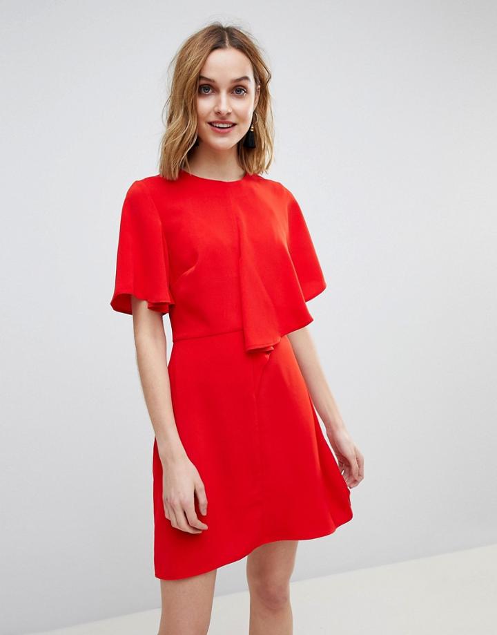 Warehouse Asymmetric Ruffle Front Mini Shift Dress - Red