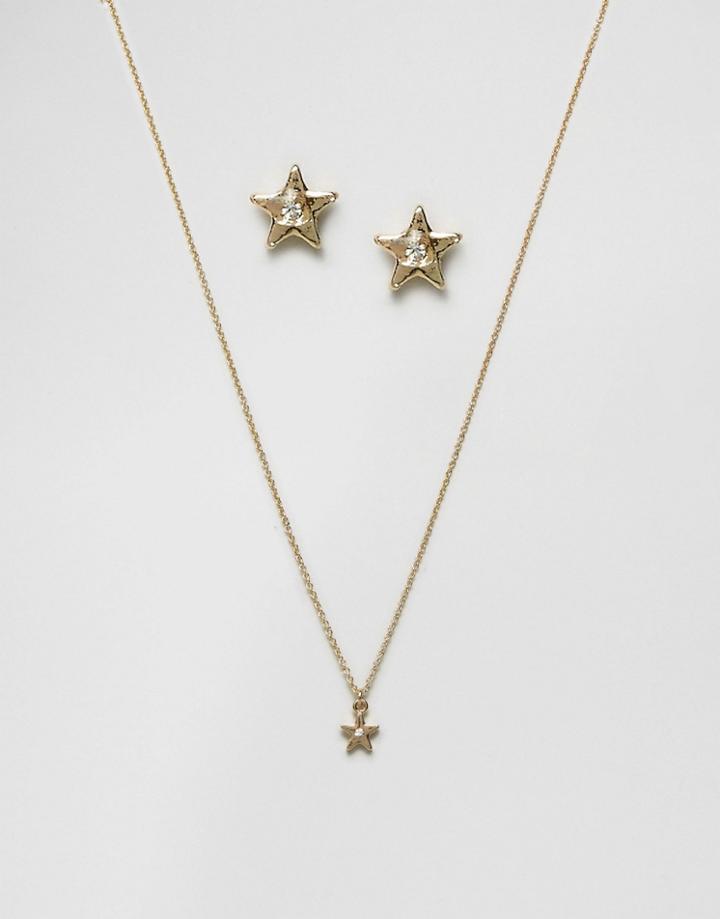 Johnny Loves Rosie Star Necklace And Earring Gifting Set - Gold
