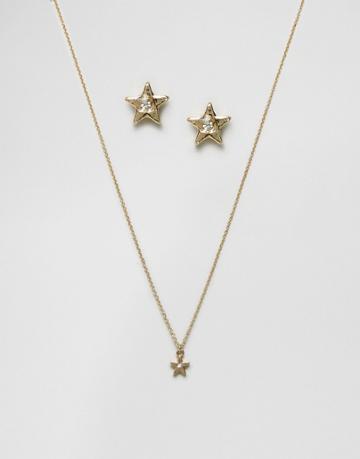 Johnny Loves Rosie Star Necklace And Earring Gifting Set - Gold
