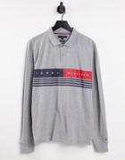 Tommy Hilfiger Corp Chest Stripe Logo Long Sleeve Polo Regular Fit In Gray
