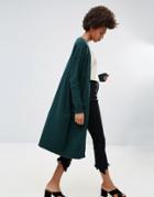 Ichi Longline Melange Cardigan With Front Pockets - Green