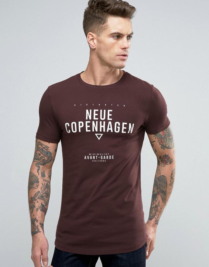Asos Longline Muscle T-shirt With Copenhagen Print And Curved Hem - Re