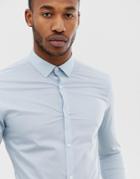 Farah Swinton Super Skinny Poplin Shirt In Sky Blue