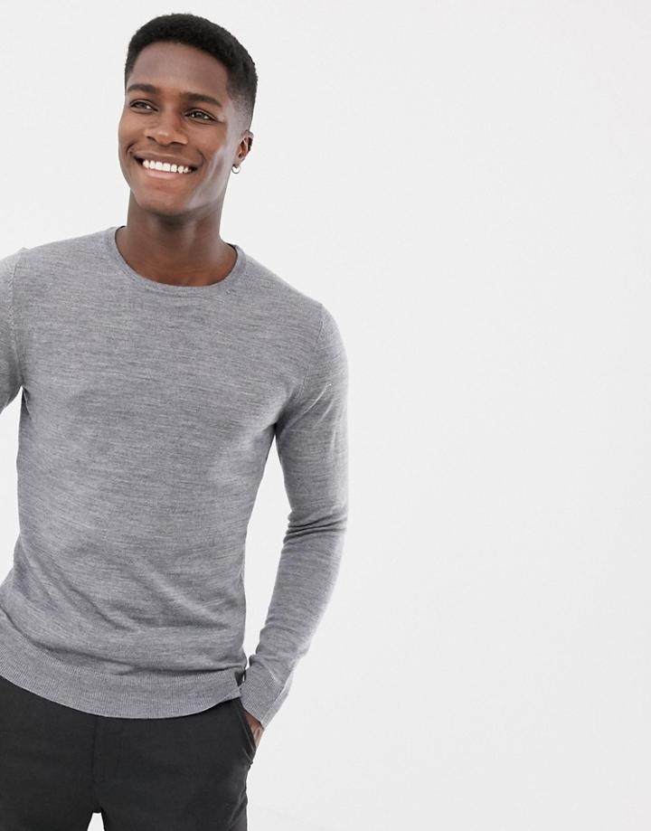 Jack & Jones Essentials 100% Merino Crew Neck Sweater-gray