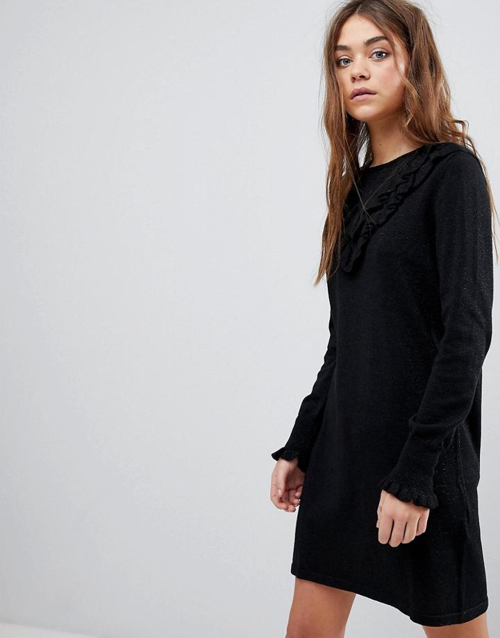 Only Dress With Ruffle Front - Black