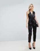 Closet London Premium Structured Tailored Jumpsuit With Belt - Black