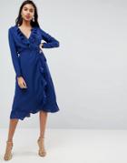 Asos Ruffle Wrap Midi Dress - Navy