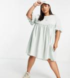 Urban Threads Plus Mini Smock Dress In Sage Plaid-green