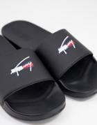 Tommy Jeans Slides With Signature Logo In Black