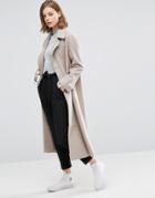 Asos Duster Coat In Wool With D-ring Detail - Stone