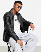 Asos Design Faux Leather Harrington Jacket In Black